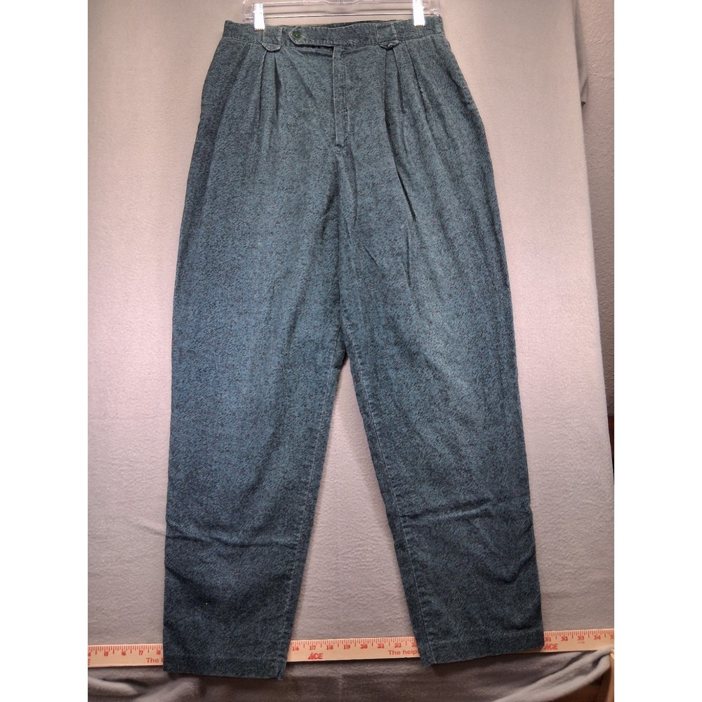Casablanca Women's Pleated Pants 80s/90s Vintage Size 14 Green Plaid High Waist